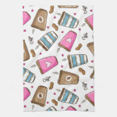 コーヒーカップ、コーヒー豆、ハート、コーヒー愛好家 キッチンタオル (縦)