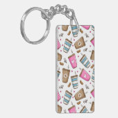 コーヒーカップ、コーヒー豆、ハート、コーヒー愛好家 キーホルダー (正面左)