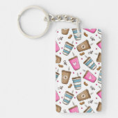 コーヒーカップ、コーヒー豆、ハート、コーヒー愛好家 キーホルダー (正面)