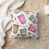 コーヒーカップ、コーヒー豆、ハート、コーヒー愛好家 クッション (ブランケット)