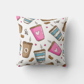 コーヒーカップ、コーヒー豆、ハート、コーヒー愛好家 クッション (正面)