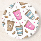 コーヒーカップ、コーヒー豆、ハート、コーヒー愛好家 コースター (正面)