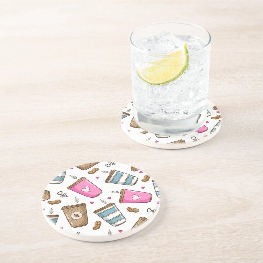 コーヒーカップ、コーヒー豆、ハート、コーヒー愛好家 コースター (側面)