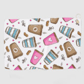 コーヒーカップ、コーヒー豆、ハート、コーヒー愛好家 ゴルフタオル (横)