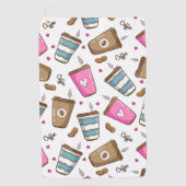 コーヒーカップ、コーヒー豆、ハート、コーヒー愛好家 ゴルフタオル (正面)