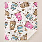 コーヒーカップ、コーヒー豆、ハート、コーヒー愛好家 シェルパブランケット (正面)