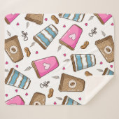 コーヒーカップ、コーヒー豆、ハート、コーヒー愛好家 シェルパブランケット (正面(横))