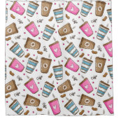 コーヒーカップ、コーヒー豆、ハート、コーヒー愛好家 シャワーカーテン (正面)