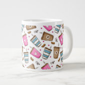 コーヒーカップ、コーヒー豆、ハート、コーヒー愛好家 ジャンボコーヒーマグカップ (正面右)