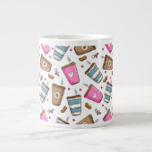 コーヒーカップ、コーヒー豆、ハート、コーヒー愛好家 ジャンボコーヒーマグカップ (正面)