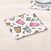 コーヒーカップ、コーヒー豆、ハート、コーヒー愛好家 スクエアペーパーコースター (アングル)