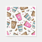 コーヒーカップ、コーヒー豆、ハート、コーヒー愛好家 スタンダードカクテルナプキン (正面)