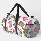 コーヒーカップ、コーヒー豆、ハート、コーヒー愛好家 ダッフルバッグ (右コーナー)