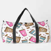 コーヒーカップ、コーヒー豆、ハート、コーヒー愛好家 ダッフルバッグ (裏面)