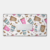 コーヒーカップ、コーヒー豆、ハート、コーヒー愛好家 デスクマット (キーボード&マウス)