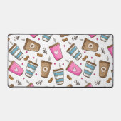 コーヒーカップ、コーヒー豆、ハート、コーヒー愛好家 デスクマット (正面)