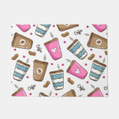 コーヒーカップ、コーヒー豆、ハート、コーヒー愛好家 ドアマット (正面)