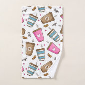 コーヒーカップ、コーヒー豆、ハート、コーヒー愛好家 バスタオルセット (ハンドタオル)