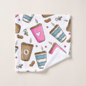 コーヒーカップ、コーヒー豆、ハート、コーヒー愛好家 バスタオルセット (ウォッシュタオル)