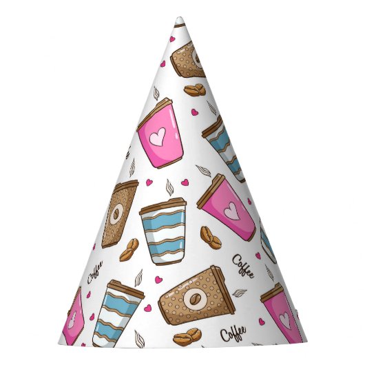 コーヒーカップ、コーヒー豆、ハート、コーヒー愛好家 パーティーハット (正面)