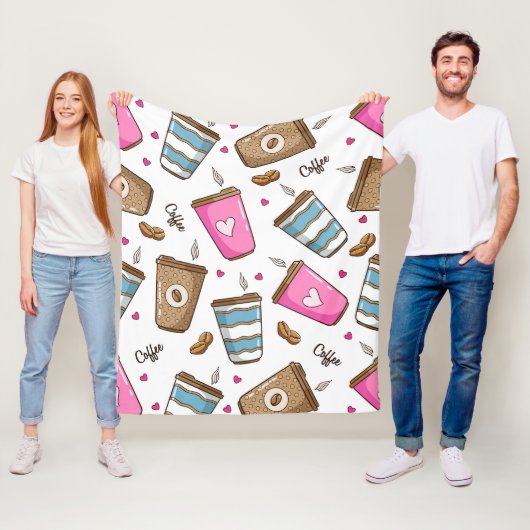 コーヒーカップ、コーヒー豆、ハート、コーヒー愛好家 フリースブランケット (インサイチュ)