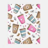 コーヒーカップ、コーヒー豆、ハート、コーヒー愛好家 フリースブランケット (正面)