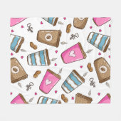 コーヒーカップ、コーヒー豆、ハート、コーヒー愛好家 フリースブランケット (正面(横))