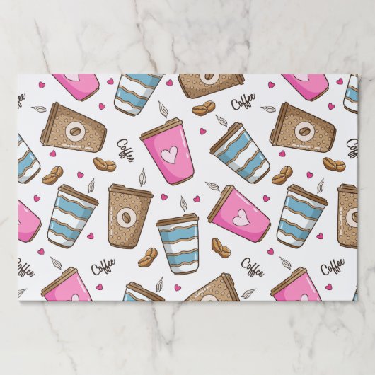 コーヒーカップ、コーヒー豆、ハート、コーヒー愛好家 ペーパーパッド (正面)
