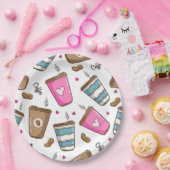 コーヒーカップ、コーヒー豆、ハート、コーヒー愛好家 ペーパープレート (パーティー)