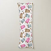 コーヒーカップ、コーヒー豆、ハート、コーヒー愛好家 ボディピロー (正面縦)