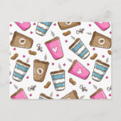 コーヒーカップ、コーヒー豆、ハート、コーヒー愛好家 ポストカード (正面)