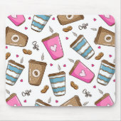 コーヒーカップ、コーヒー豆、ハート、コーヒー愛好家 マウスパッド (正面)