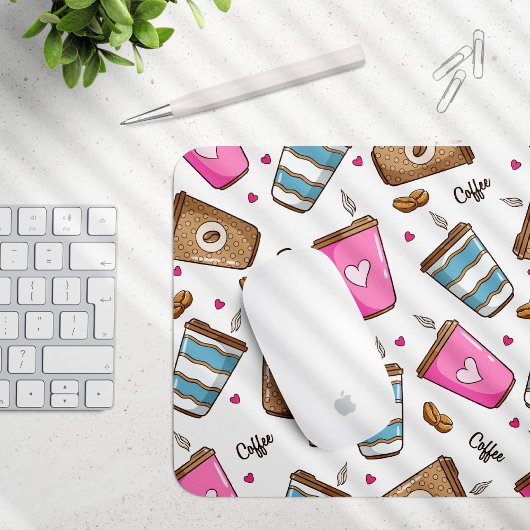 コーヒーカップ、コーヒー豆、ハート、コーヒー愛好家 マウスパッド