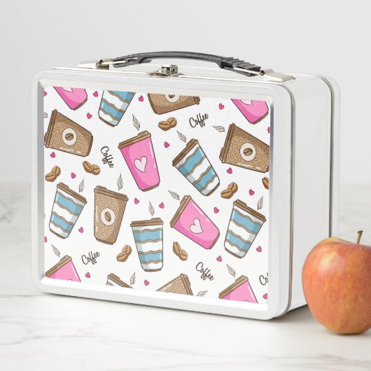 コーヒーカップ、コーヒー豆、ハート、コーヒー愛好家 メタルランチボックス (インサイチュ)