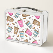 コーヒーカップ、コーヒー豆、ハート、コーヒー愛好家 メタルランチボックス (正面)