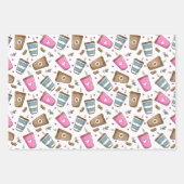 コーヒーカップ、コーヒー豆、ハート、コーヒー愛好家 ラッピングペーパーシート (正面3)