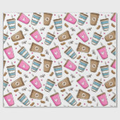 コーヒーカップ、コーヒー豆、ハート、コーヒー愛好家 ラッピングペーパー (フラット)