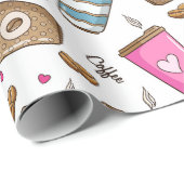 コーヒーカップ、コーヒー豆、ハート、コーヒー愛好家 ラッピングペーパー (ロールコーナー)