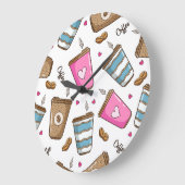 コーヒーカップ、コーヒー豆、ハート、コーヒー愛好家 ラージ壁時計 (傾斜)