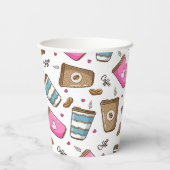 コーヒーカップ、コーヒー豆、ハート、コーヒー愛好家 紙コップ (裏面)