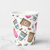 コーヒーカップ、コーヒー豆、ハート、コーヒー愛好家 紙コップ (正面)