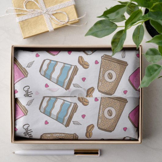 コーヒーカップ、コーヒー豆、ハート、コーヒー愛好家 薄葉紙 (ギフト)