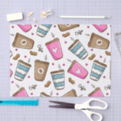 コーヒーカップ、コーヒー豆、ハート、コーヒー愛好家 薄葉紙 (クラフト)