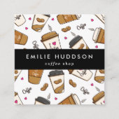 コーヒーカップ、コーヒー豆、バリスタ、コーヒーショップ スクエア名刺 (正面)