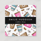 コーヒーカップ、コーヒー豆、バリスタ、コーヒーショップ スクエア名刺 (正面)