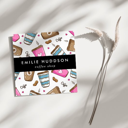 コーヒーカップ、コーヒー豆、バリスタ、コーヒーショップ スクエア名刺