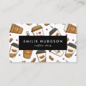 コーヒーカップ、コーヒー豆、バリスタ、コーヒーショップ 名刺 (正面)