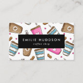コーヒーカップ、コーヒー豆、バリスタ、コーヒーショップ 名刺 (正面)