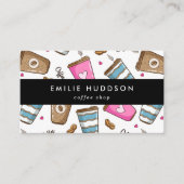 コーヒーカップ、コーヒー豆、バリスタ、コーヒーショップ 名刺 (正面)