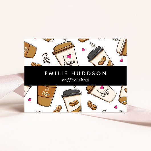 コーヒーカップ、コーヒー豆、バリスタ、コーヒーショップ 名刺